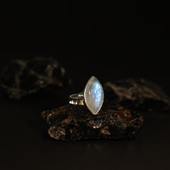 Mondstein-Silberring, weißer Regenbogen, handgefertigter Silberschmuck, Chakra-Schmuck, natürliche Edelsteine
