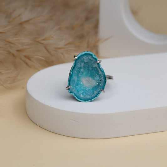 Wholesale Gold Plated Geode Ring | Natural Stone Adjustable Ring (15–20mm) | Brass Base Statement Jewelry My Store