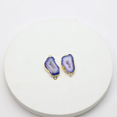 Long oval purple geode slice connectors with shimmering druzy centers and gold borders