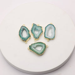 Natural geode stone connector for bracelets