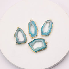 Blue agate geode connector for gemstone chokers