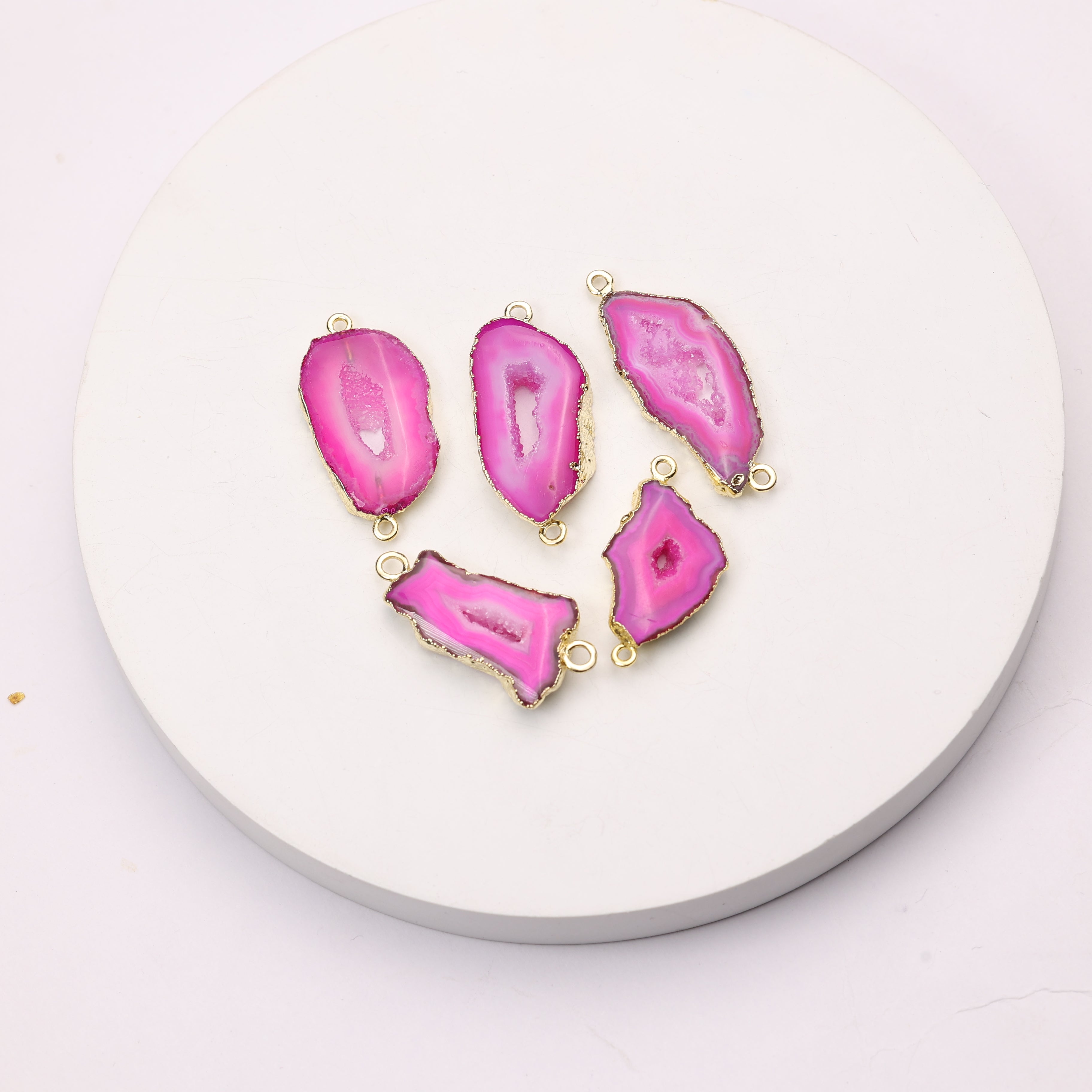 Pink color geode connector for custom bracelets