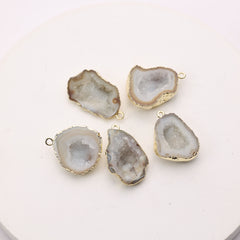 Handmade gemstone connector beige agate druzy