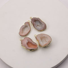 Natural beige agate druzy gemstone connector for bracelets