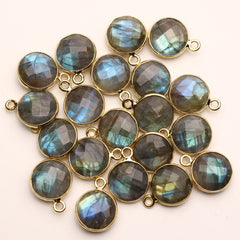 10mm Labradorite Round Faceted Charms – Gold-Plated Brass Gemstone Pendants My Store
