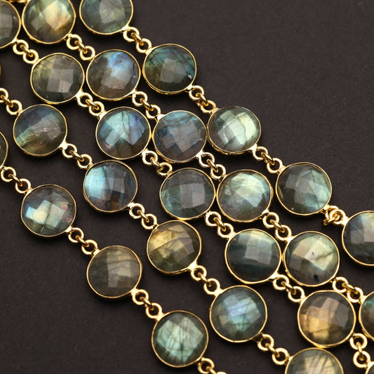 Labradorite Bezel Chain – 10 mm Natural Gemstone Chain For Jewelry Making, Custom Metal & Plating Options My Store