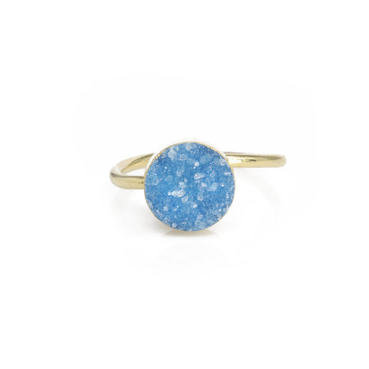 10 mm Titanium Green Agate Druzy Ring with Micron Gold Plating