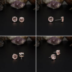 Elegant Rose Quartz stud earrings featuring round rose-cut gemstones in a bezel setting. AAA quality, minimalist design perfect for women. My Store