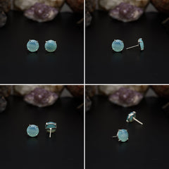 Elegant Rose Quartz stud earrings featuring round rose-cut gemstones in a bezel setting. AAA quality, minimalist design perfect for women. My Store