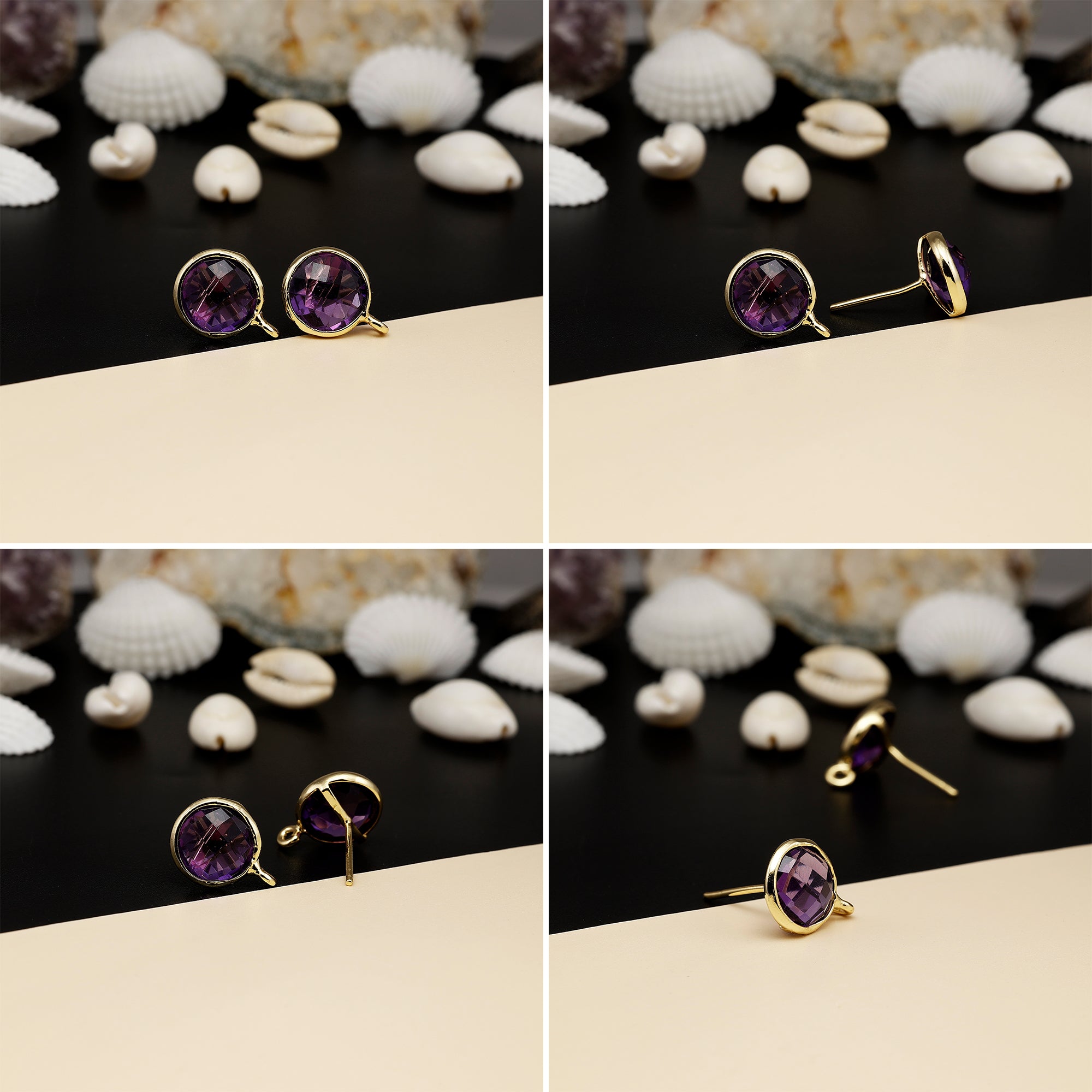 12mm Round Rose-Cut Gemstone Stud Earrings – Bezel Setting | AAA Quality My Store