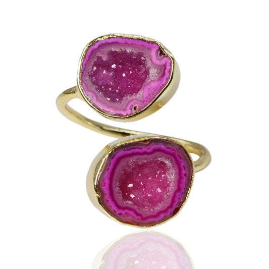 Twin Geode Druzy Rings – Natural Agate Gemstone Prong Set 15‑25mm My Store