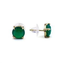Green Chalcedony Stud Earrings – Brass Gold-Plated Minimal Gemstone Studs My Store