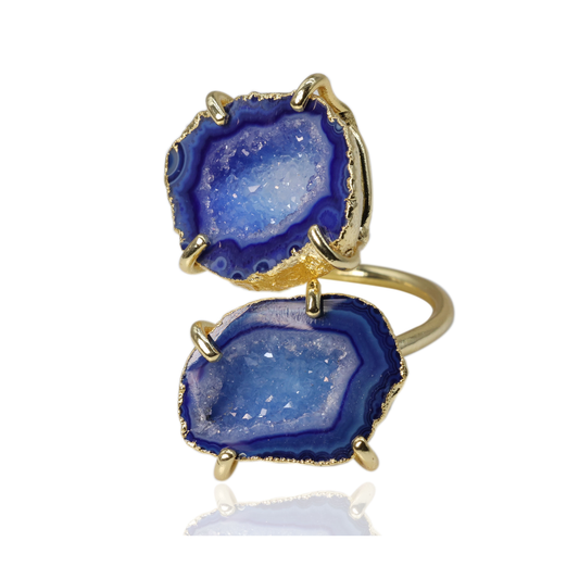 Twins Two Geode Gemstone Rings Prong Set 15 - 25 MM My Store