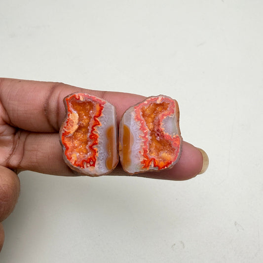 Orange Geode Druzy Pair 20–25mm Wholesale | Natural Agate Matching Stones for Earrings Meena Design