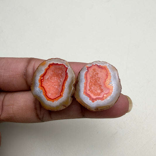 Natural Peach Geode Druzy Matching Pair | 20–25mm Agate Stones | Wholesale Supply Meena Design