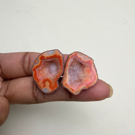 Peach Orange Agate Geode Druzy Pair 20–25mm | Ring & Stud Making | Wholesale Meena Design