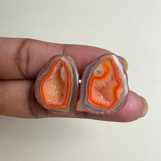 Orange Druzy Geode Matching Pair 20–25mm | Natural Agate Jewelry Stones Wholesale Meena Design