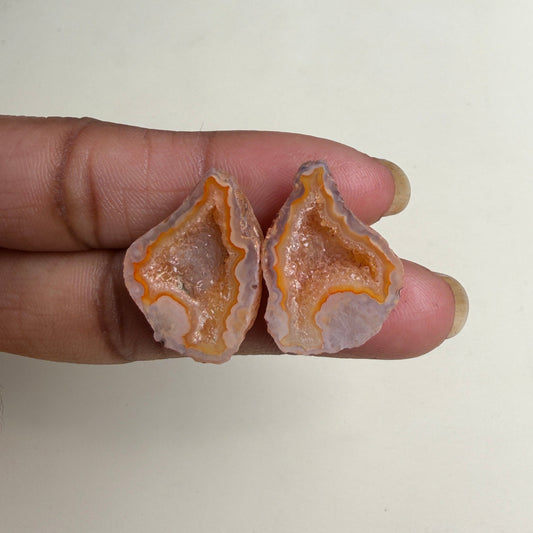 Peach Geode Druzy Pair 20–25mm | Natural Agate Ring Making Stones | Wholesale Meena Design
