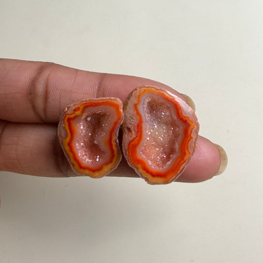 Orange Agate Geode Druzy Matching Pair | 20–25mm Jewelry Making | Wholesale Lot Meena Design