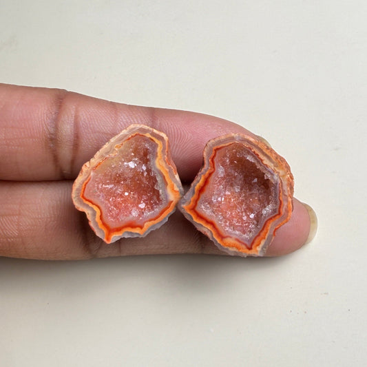 Natural Peach Orange Druzy Geode Pair 20–25mm | Wholesale Jewelry Supplies Meena Design