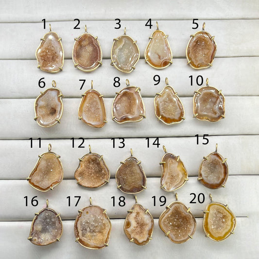 Geode Bezel Pendant stone by Selection 30 - 40 mm Brown My Store