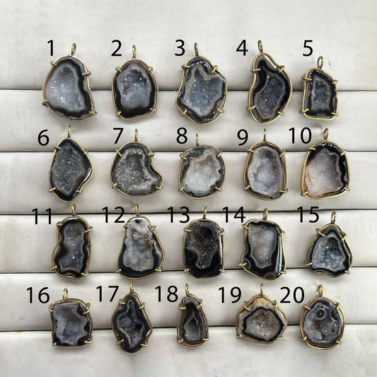 Geode Bezel Pendant stone by Selection 30 - 40 mm Black My Store