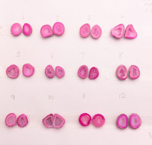 Pink Geode Pair Earrings | Natural 10-15 mm Stones | Unique Handpicked Matching Geodes for Earring My Store