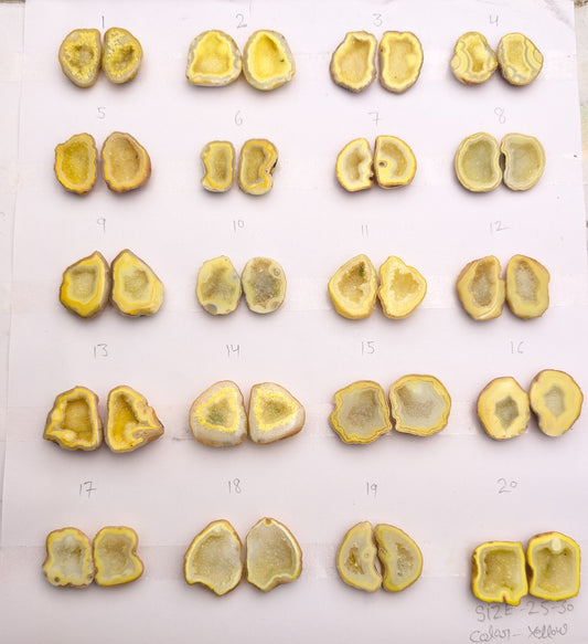 Yellow Geode Pair Earrings | Natural 25-30 mm Stones | Unique Handpicked Matching Geodes for Earring My Store