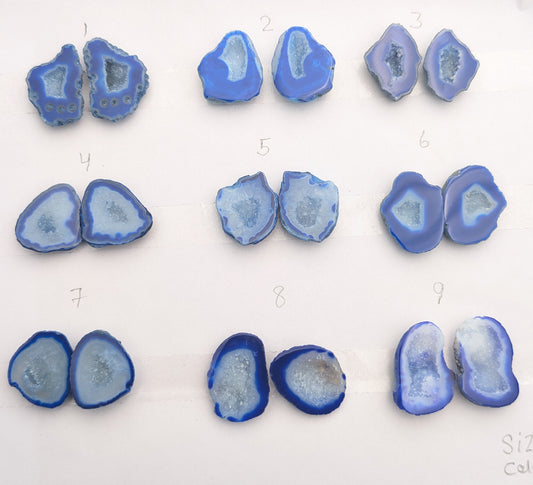 Blue Geode Pair Earrings | Natural 20-25 mm Stones | Unique Handpicked Matching Geodes for Earrings My Store