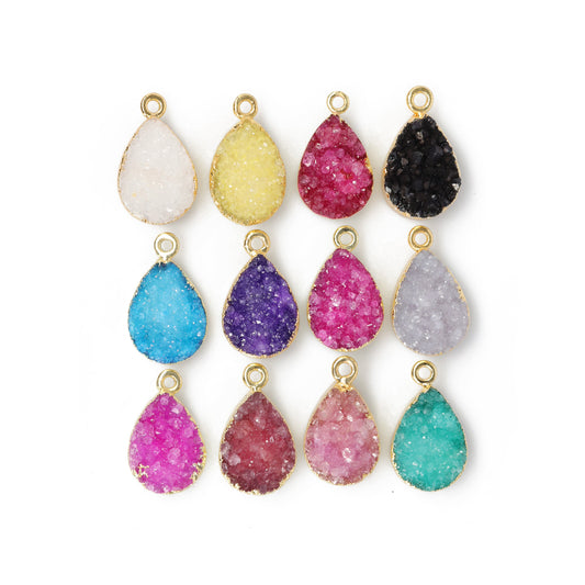 Connectors 8 * 12 mm Natural Agate druzy gemstone 24 k gold Edged 1 Bail pear teardrop My Store