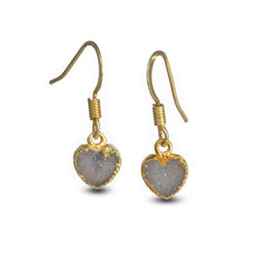 Sparkling heart-shaped druzy quartz dangle earrings in gold-tone, perfect Valentine’s gift for women