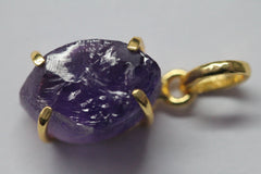10 * 16 mm amethyst raw stone marquise Gold plated Brass Natural GemStone Pendant - Meena Design