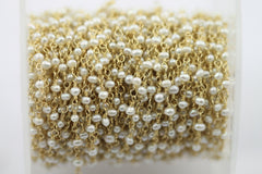 10 Feet Gold Plated Natural Fresh Water Pearl Rondelle Rosary Style Beaded Chain rosary chain beads size 2.5 - 3.5 mm - Meena Design