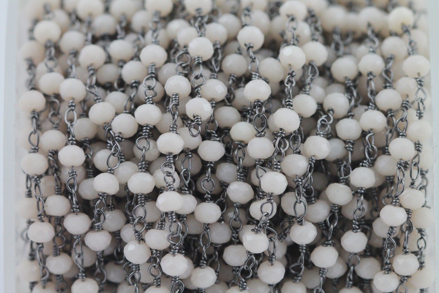 10 Feet Jade Glass Beads Black Plated And Silver Plating rosary chain - Meena Design