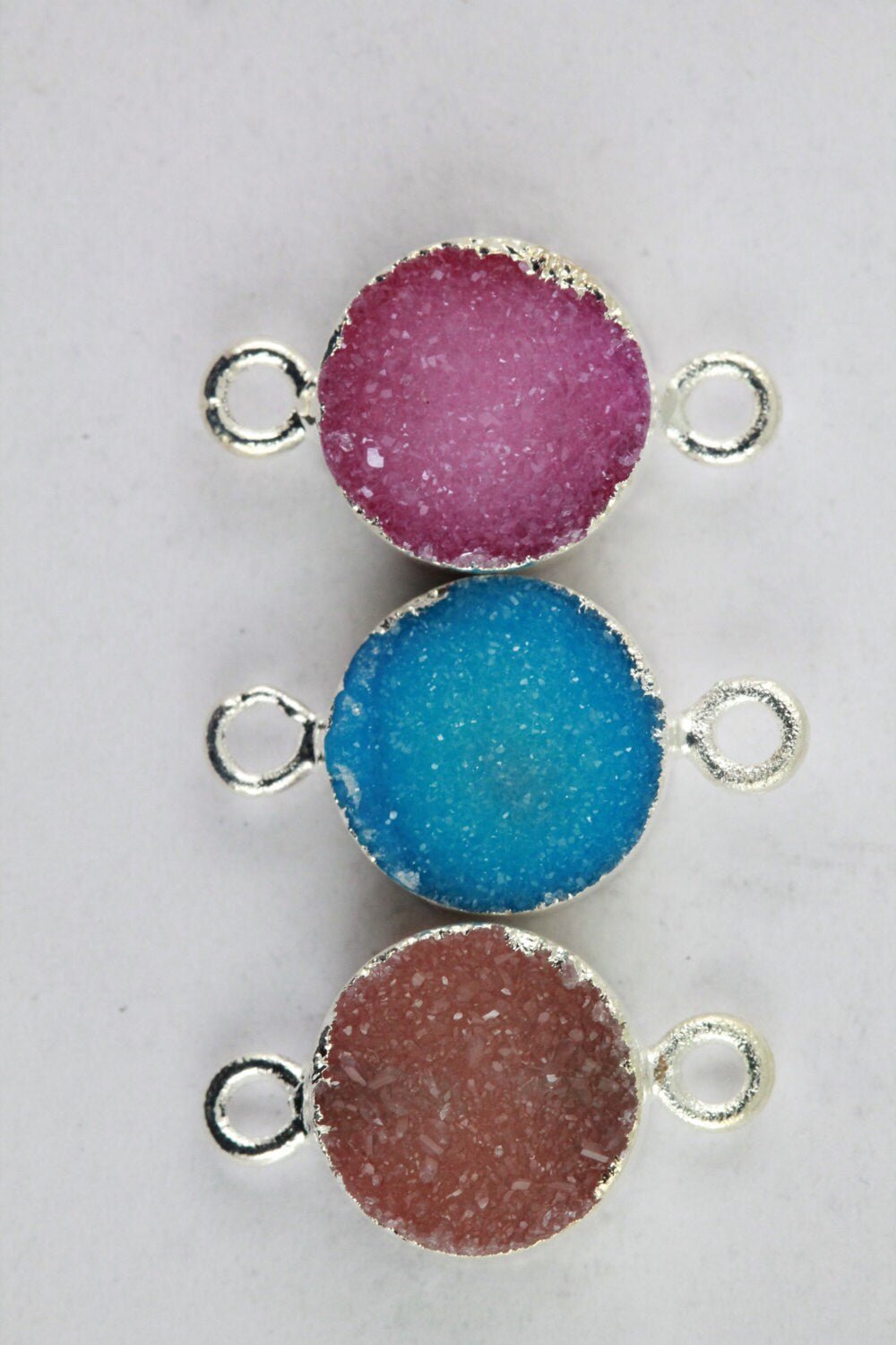 10 mm Agate Druzy Stone Silver Edged connector - Meena Design