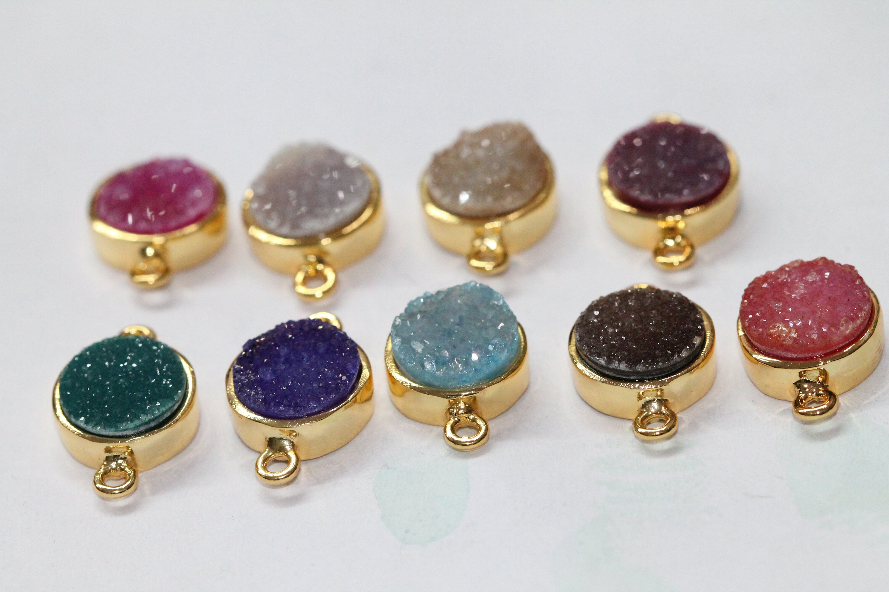 10 mm connector druzy natural gem stone gold plated fancy collet - Meena Design