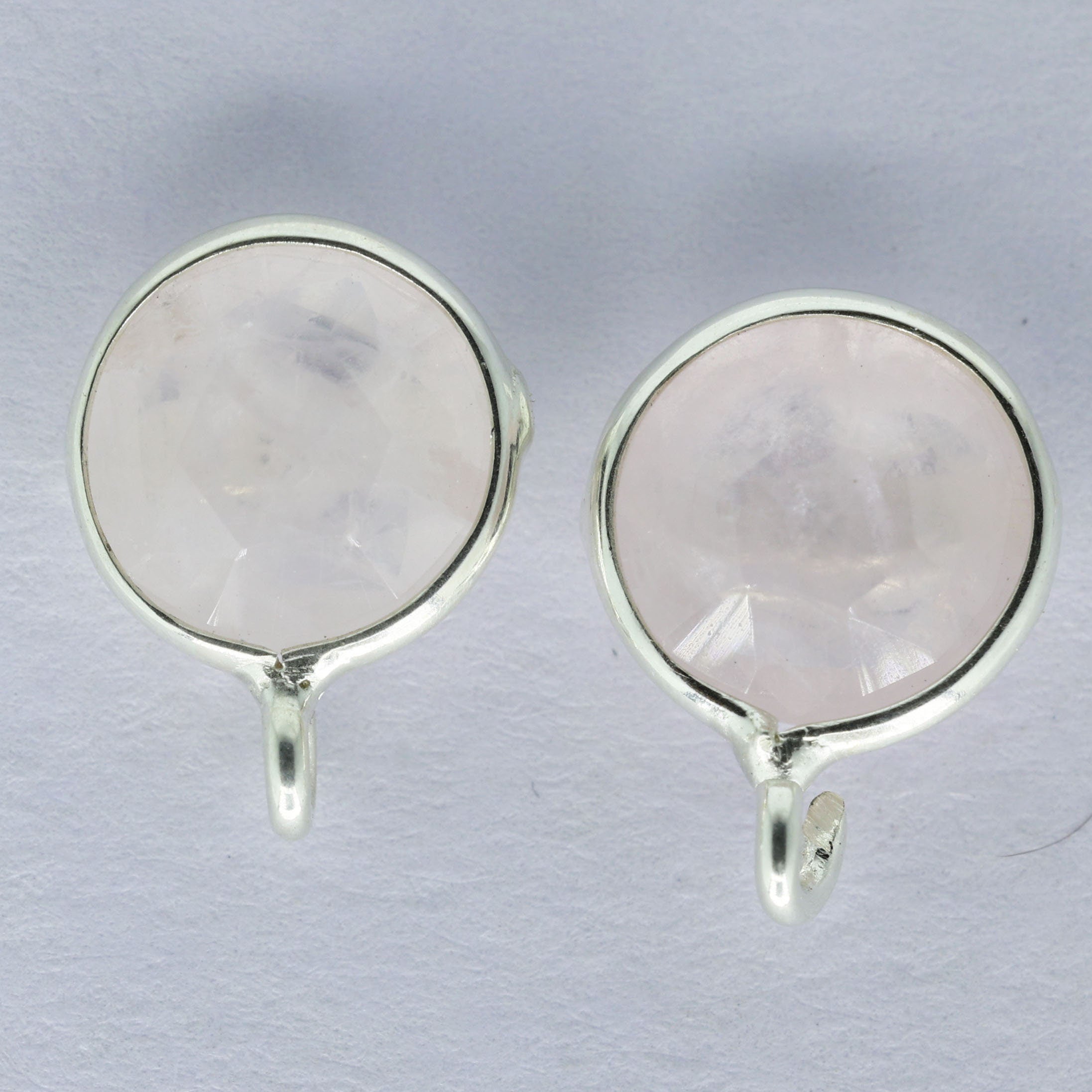 10 mm Earpost White rainbow moonstone Half Bezel Gold Plated Brass or Silver 925% - Meena Design