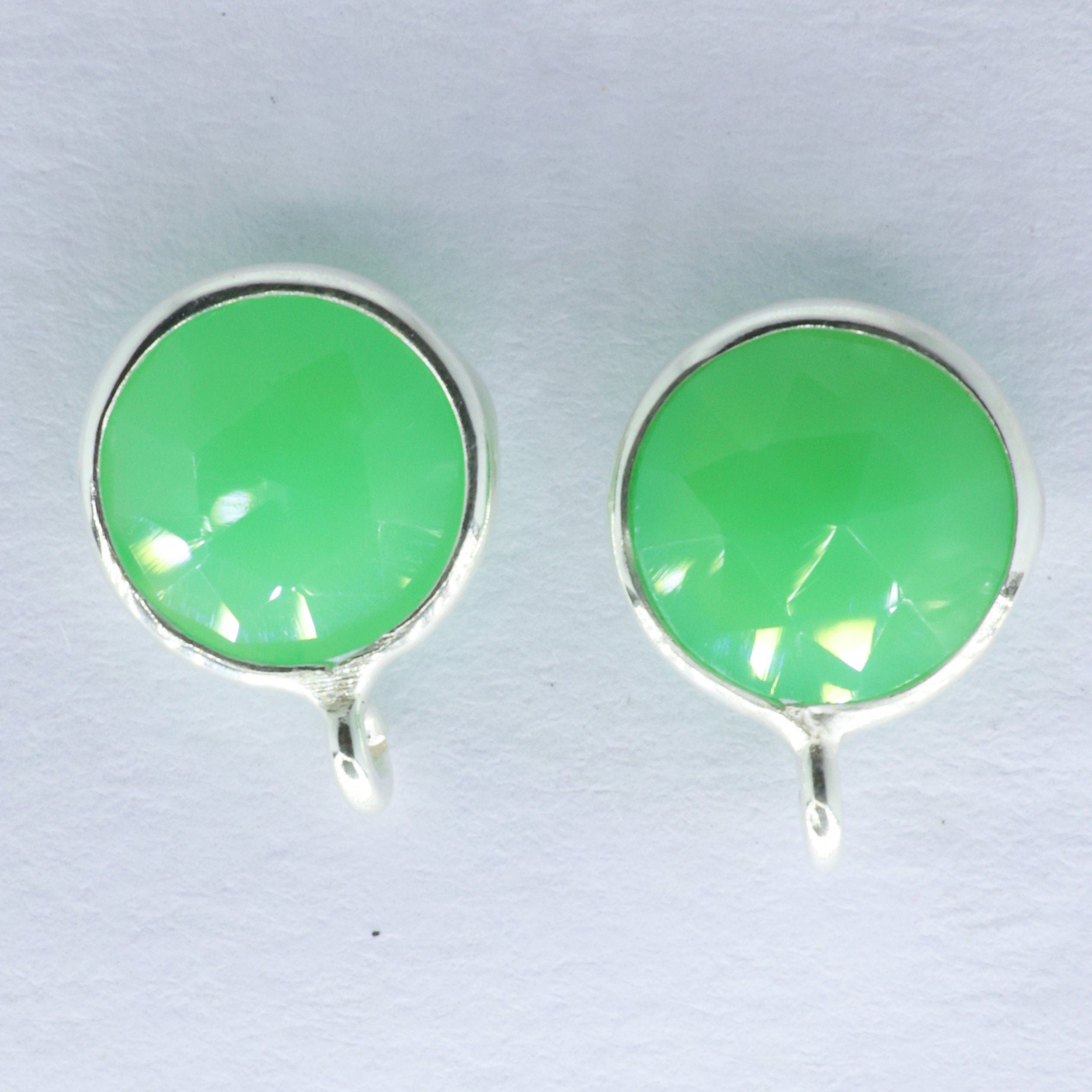 10 mm Earpost White rainbow moonstone Half Bezel Gold Plated Brass or Silver 925% - Meena Design