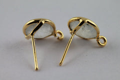 10 mm Earpost White rainbow moonstone Half Bezel Gold Plated Brass or Silver 925% - Meena Design