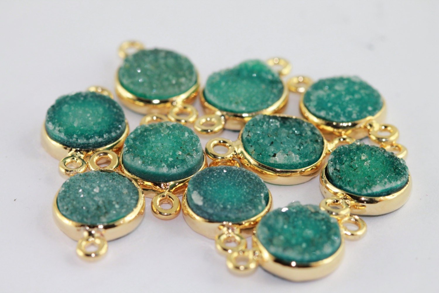 10 MMConnector Green Agate Druzy Stone Bezel Gold PLated Brass - Meena Design