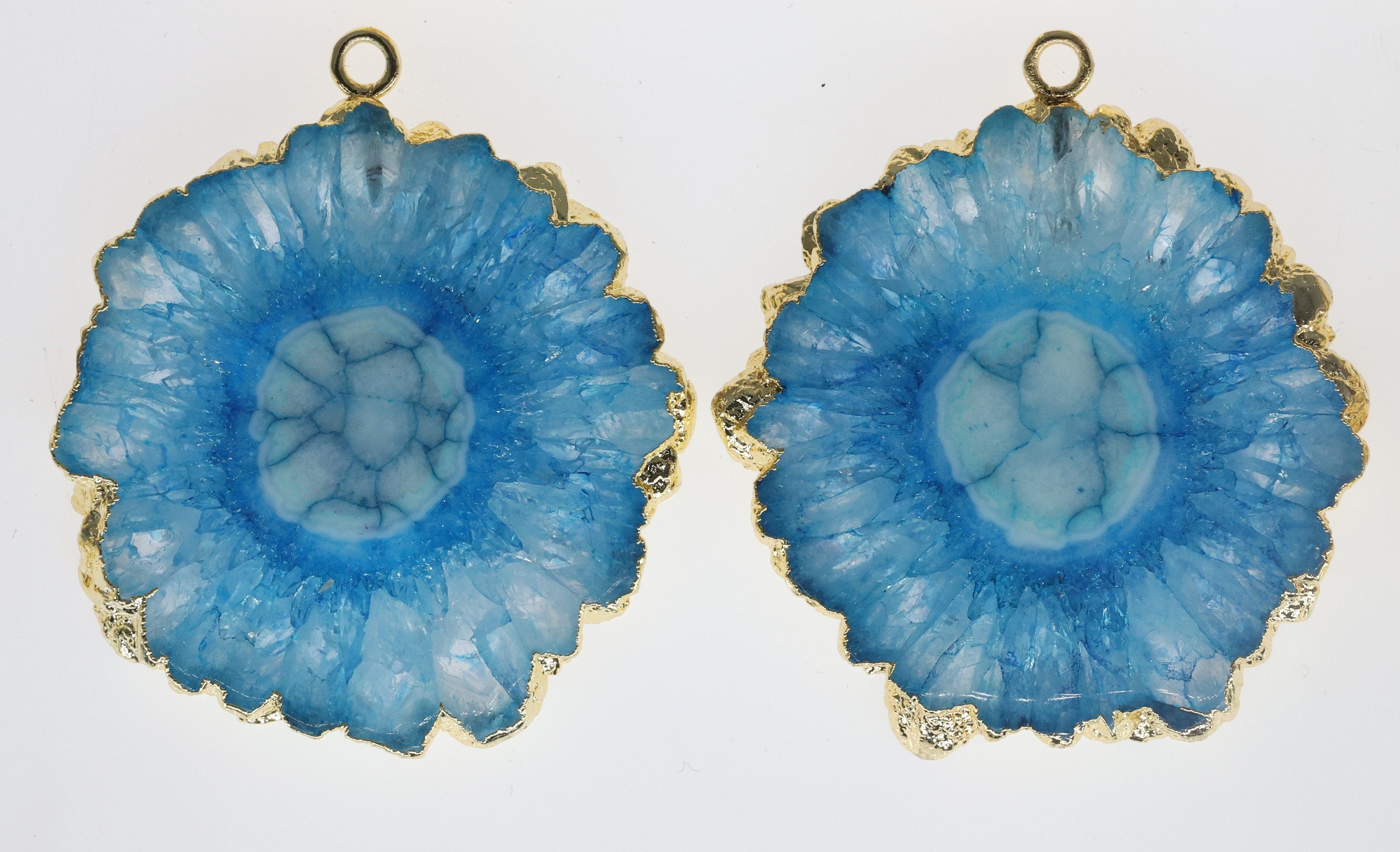 30 mm + Large Gemstone Pairs Gold Edged Natural Solar Quartz ***You receieve Exact Pair as in the Photo" - Meena Design
