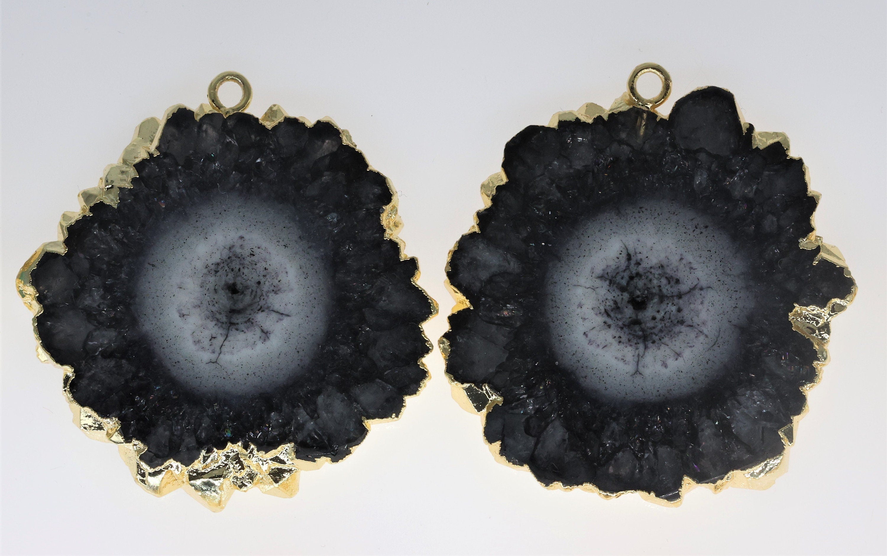 30 mm + Large Gemstone Pairs Gold Edged Natural Solar Quartz ***You receieve Exact Pair as in the Photo" - Meena Design