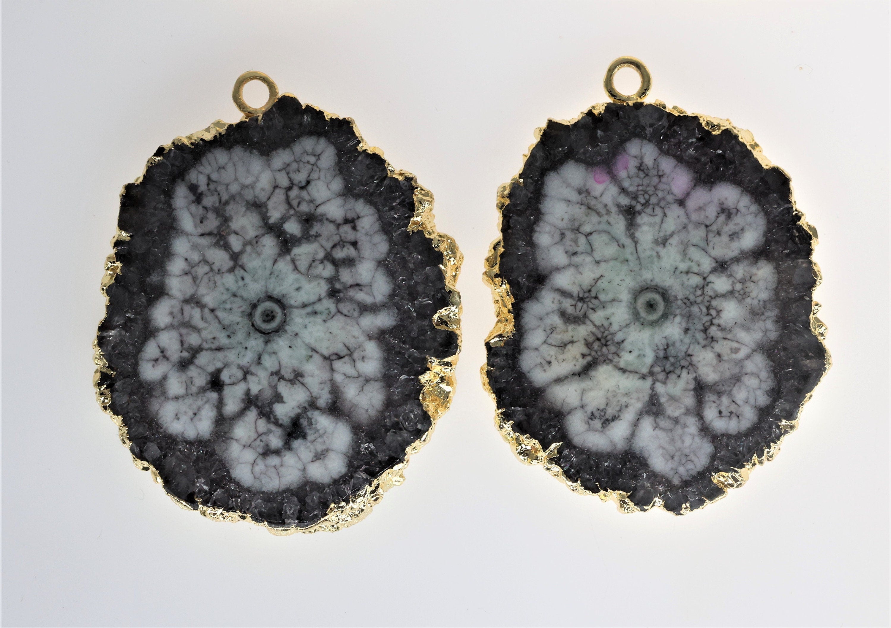 30 mm + Large Gemstone Pairs Gold Edged Natural Solar Quartz ***You receieve Exact Pair as in the Photo" - Meena Design