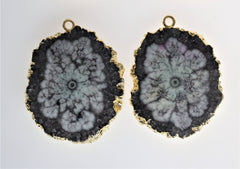30 mm + Large Gemstone Pairs Gold Edged Natural Solar Quartz ***You receieve Exact Pair as in the Photo" - Meena Design