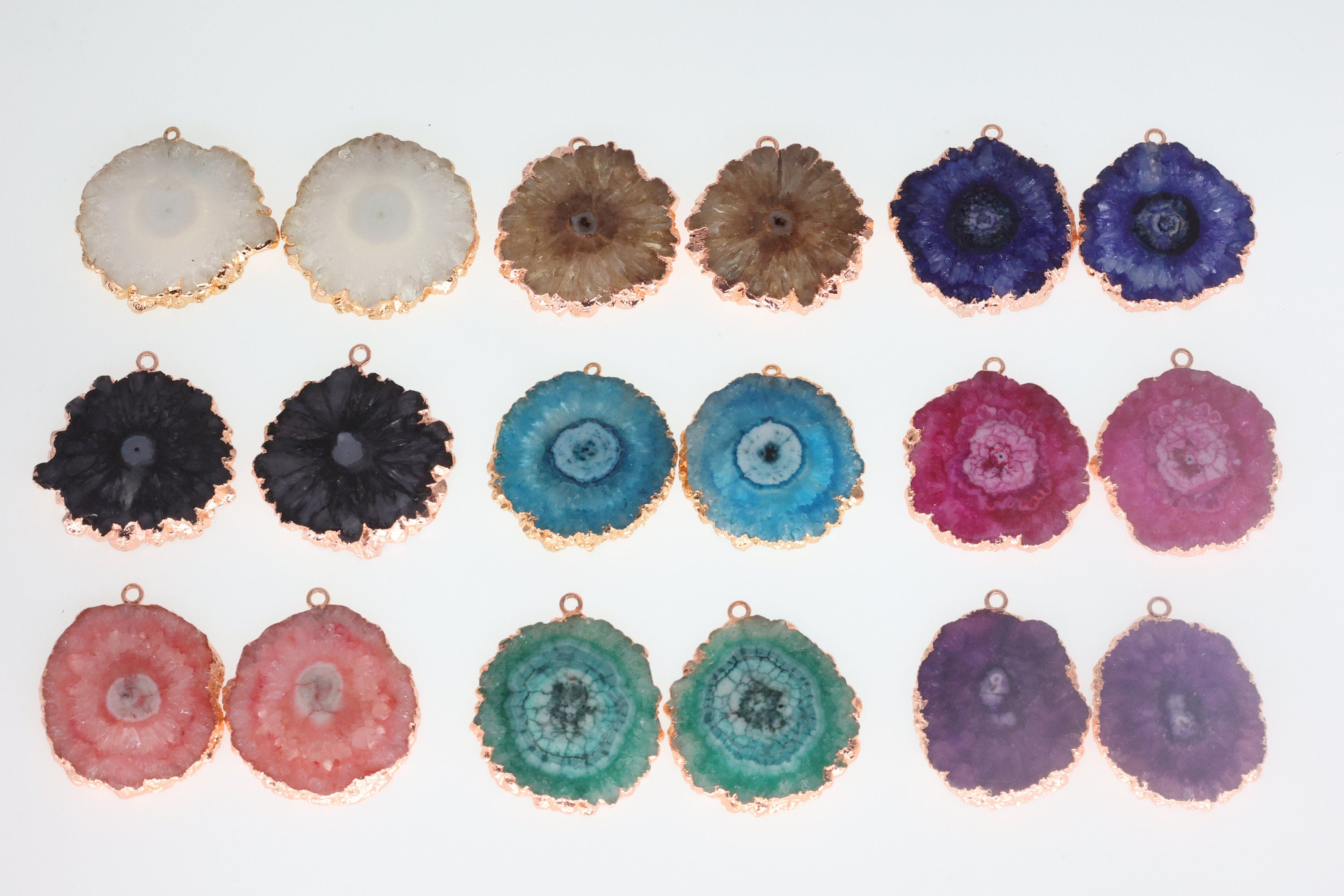 30 mm + Large Gemstone Pairs Rose Gold Edged Natural Solar Quartz ***You receieve Exact Pair as in the Photo" - Meena Design