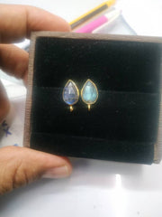 8 * 12 MM Pear Stud Earpost Faceted Briolette Gemstone Gold Plated Brass - Meena Design
