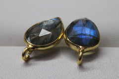8 * 12 MM Pear Stud Earpost Faceted Briolette Gemstone Gold Plated Brass - Meena Design