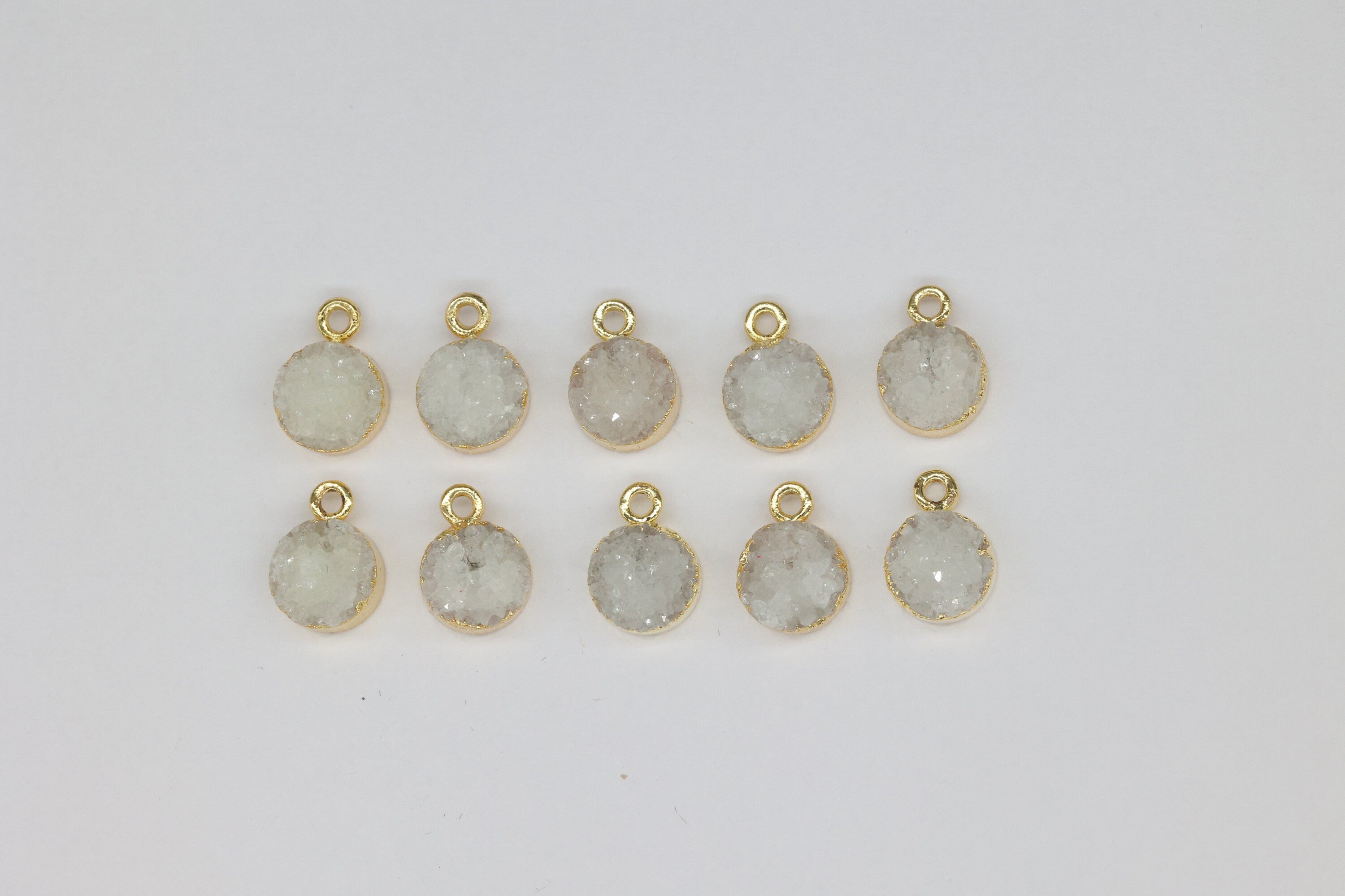 8 MM Natural Quartz Druzy Gem Stone Circle Edged - Meena Design