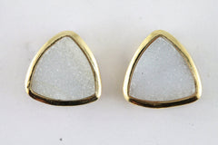 8 mm Trillion Natural Agate Druzy Studs Gold Plated on Brass or Silver 925% - Meena Design