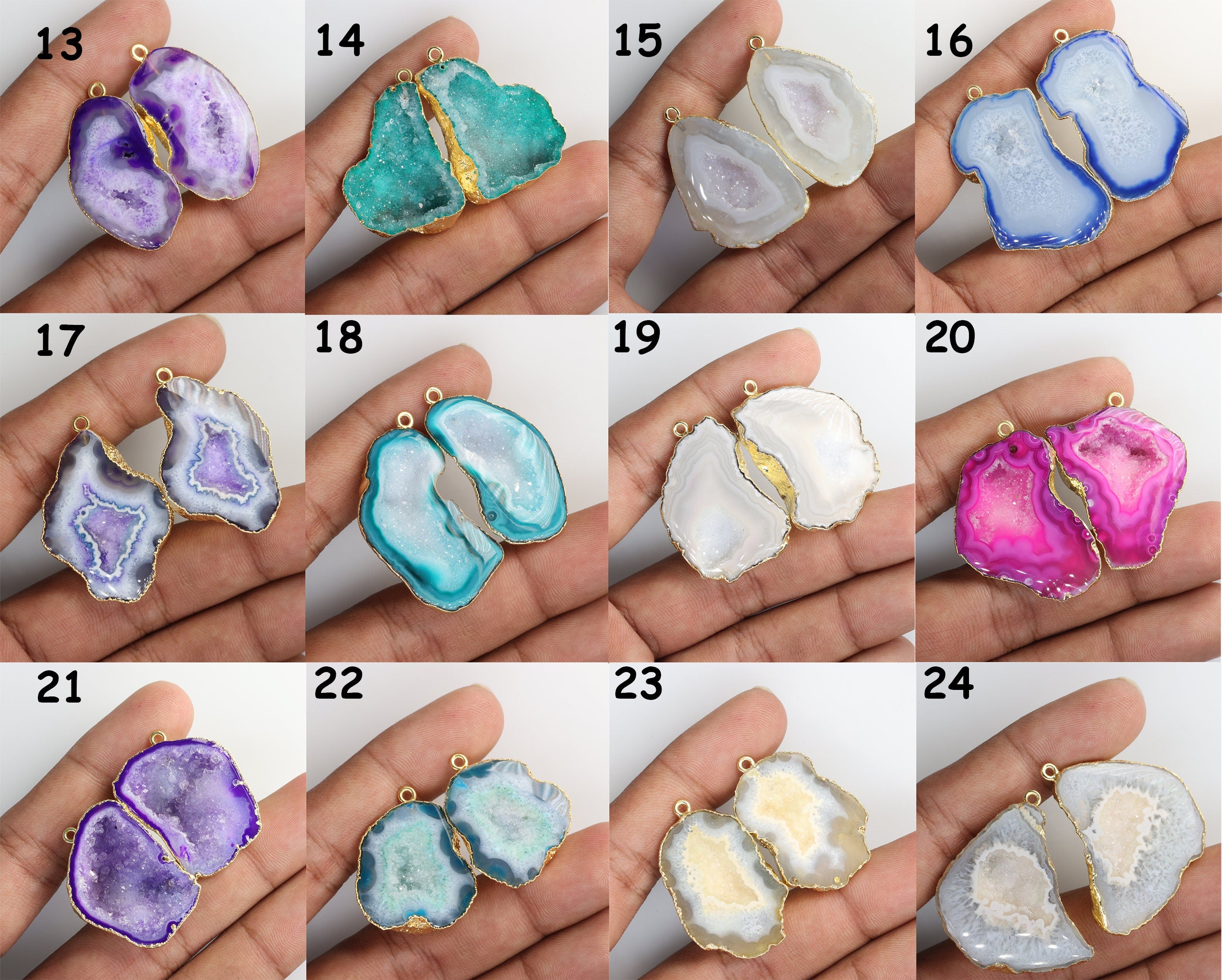 Agate Druzy Geode Pair Gold, Geode Druzy Pairs For Earrings ***You can Order Exact Pairs as in Photos*** - Meena Design